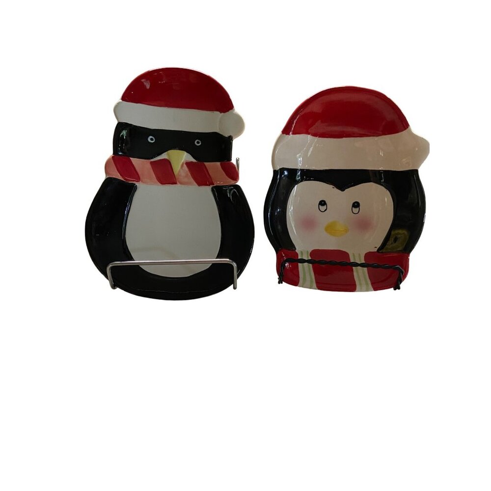 ND Hand Painted Penguin Plate Set Christmas Holiday Decor Ceramic 5 Inches